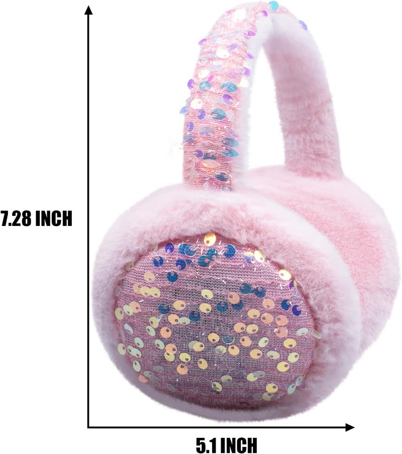 GSFY Ear Muffs Gloves Set for Kids Girls Adjustable Winter Sequin Faux Fur Windproof Warm Ear Warmer Outdoor - Image 2